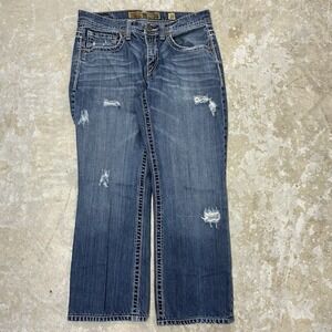 BKE Derek Jeans Mens 31 Blue Bootcut Distressed Denim Fits 32x27